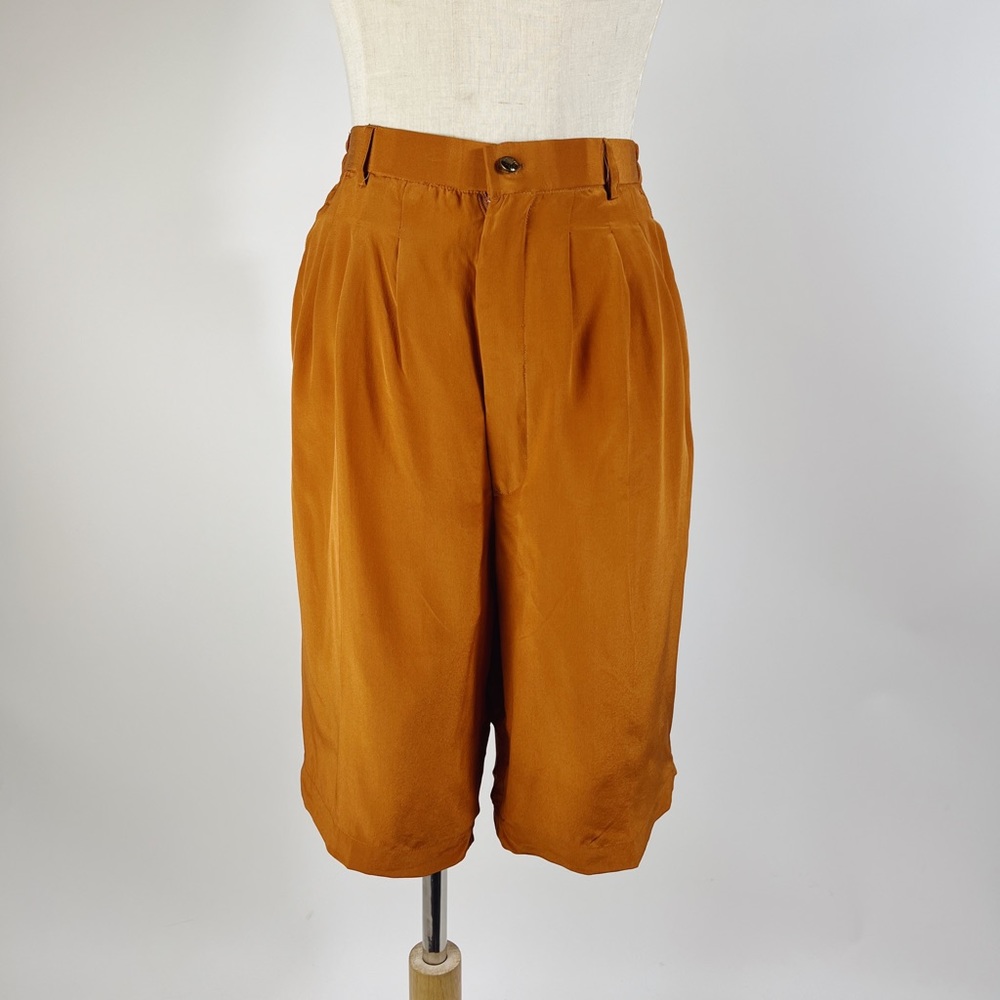 DEADSTOCK NWT Vintage 100% Silk Burnt Orange Long Inseam High Waist Shorts